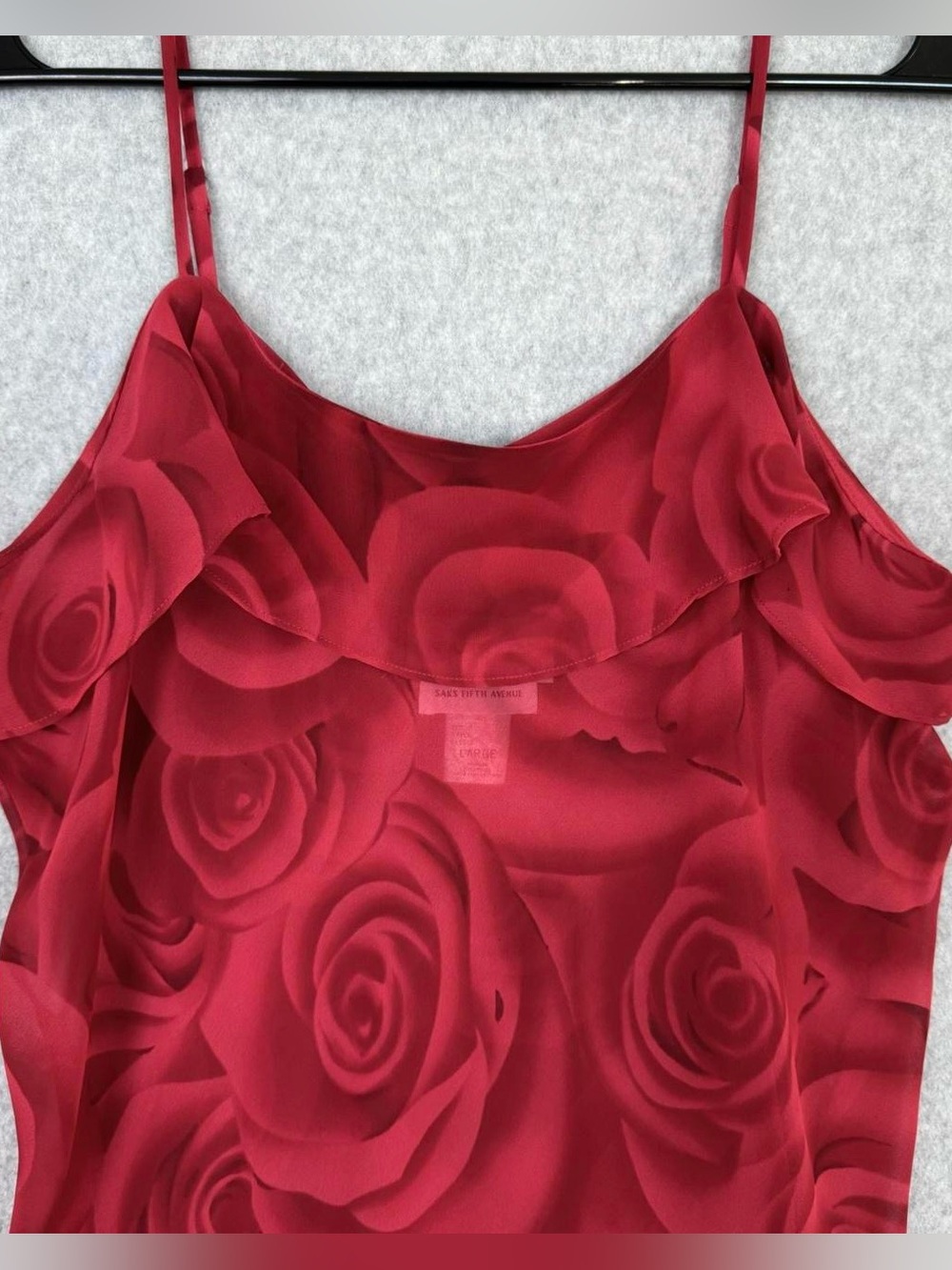 Natori Saks Fifth Avenue Red Sheer Camisole Size Large Rose Print Cami Valentine - Picture 3 of 12